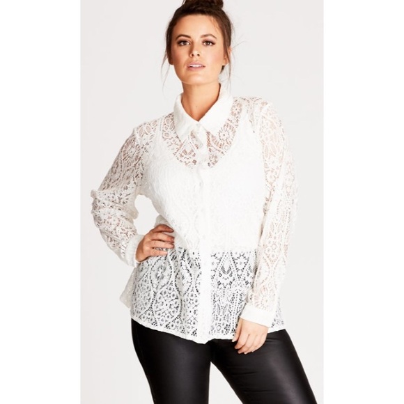 City Chic Tops - City Chic Lace Button Up Shirt Size 18